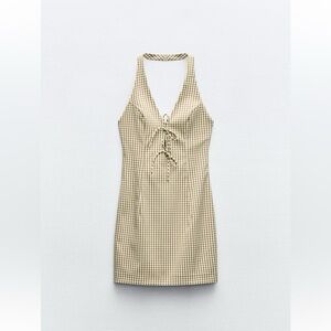 Zara Gingham Mini Dress -  White and Tan